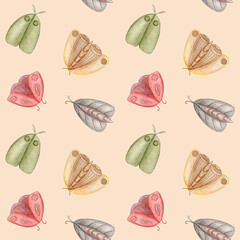 Watercolor seamless pattern with hand drawn butterflies and mothes. Creative for fabric, wrapping, textile, wallpaper.