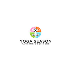 Yoga in the energy circle of the 4 seasons that exist in the world. Calm in logo design