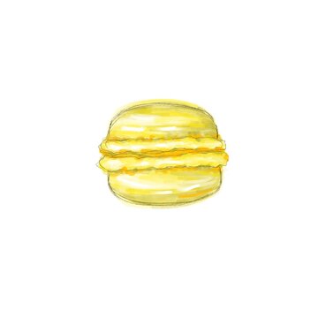 slices isolated on white background. Illustration of yellow macaroon. Sketch on a postcard, poster. Print for clothes, textiles, print for kitchen. The element is drawn by hand.