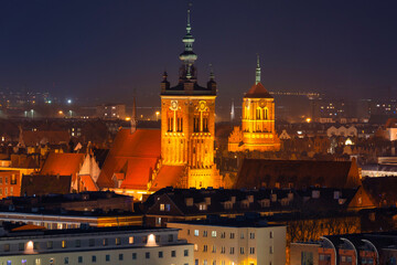 Fototapeta na wymiar Cityscape of Gdansk with historic architecture at night, Poland.