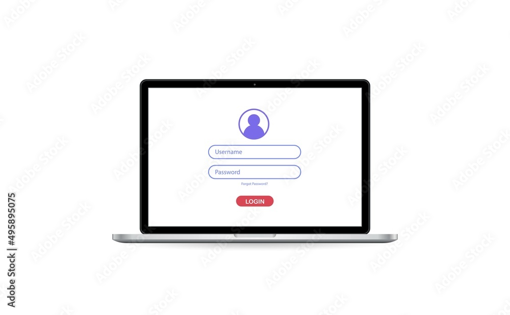 Aufkleber laptop with authorization on the screen, login and password of the user to the system or account, ve