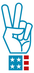 Victory hand gesture with american flag symbol. Peace sign