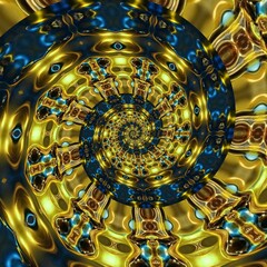 Diamond and crystal texture and sparkling gold liquid. Yellow digital energy is full of kaleidoscope patterns, mandalas, neon flowers and symmetry.