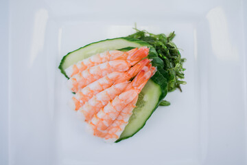 big shrimp with cucumber and seaweed japanese cuisine