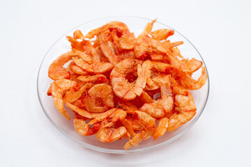 Dried shrimp in white background.