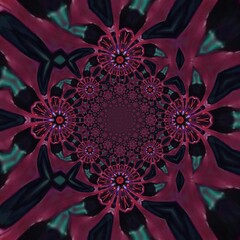 Beautiful texture ornament traditional dark motif woven digital art. Dark color patterns and exotic designs of mandalas, kaleidoscopes, spirals and fractals