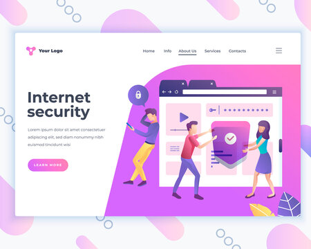 Landing page template social internet security concept with office people. Modern flat design web page design for website and mobile website. Vector illustration