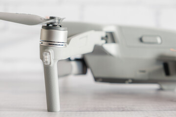 Drone product side view photo detail with white background.