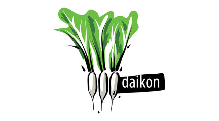 Drawn daikon isolated on a white background