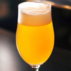 craft beer on wooden table close up
