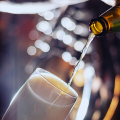 pouring craft beer to the glass closeup square - obrazy, fototapety, plakaty