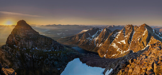 Sunrise over the Mountain range known as An Teallach located in the highlands of Scotland