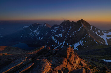 Sunset view of An teallach mountain range in the north west of Scotland.