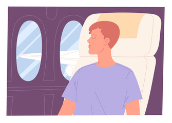 Man sleeping on an aircraft during flight.