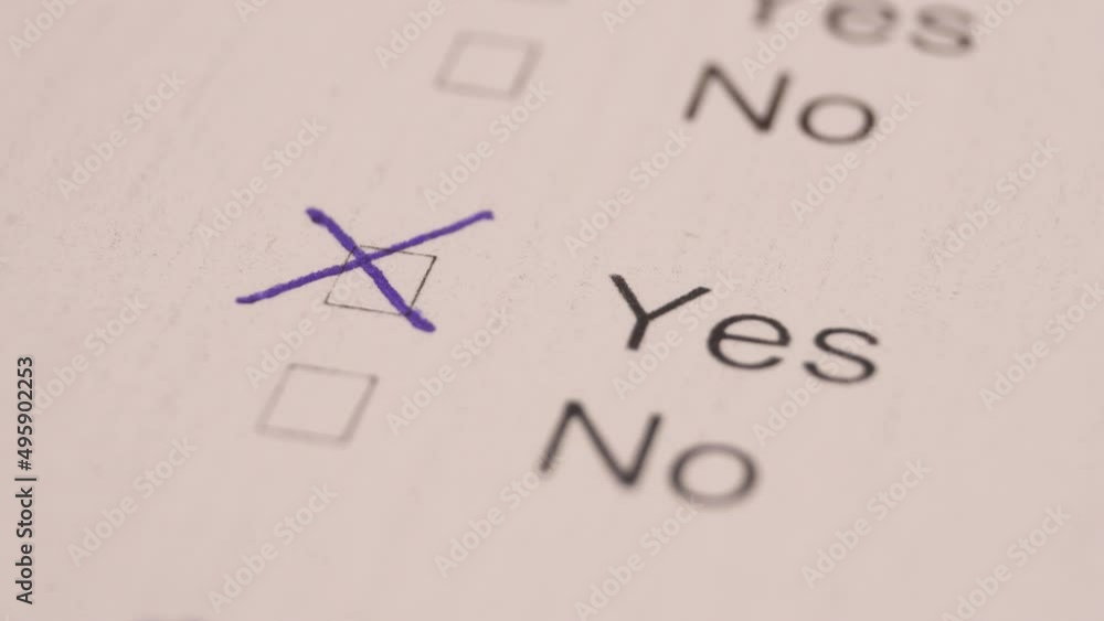 Poster Crossing Yes Word In A Selection Box Of A Survey Form. Close Up