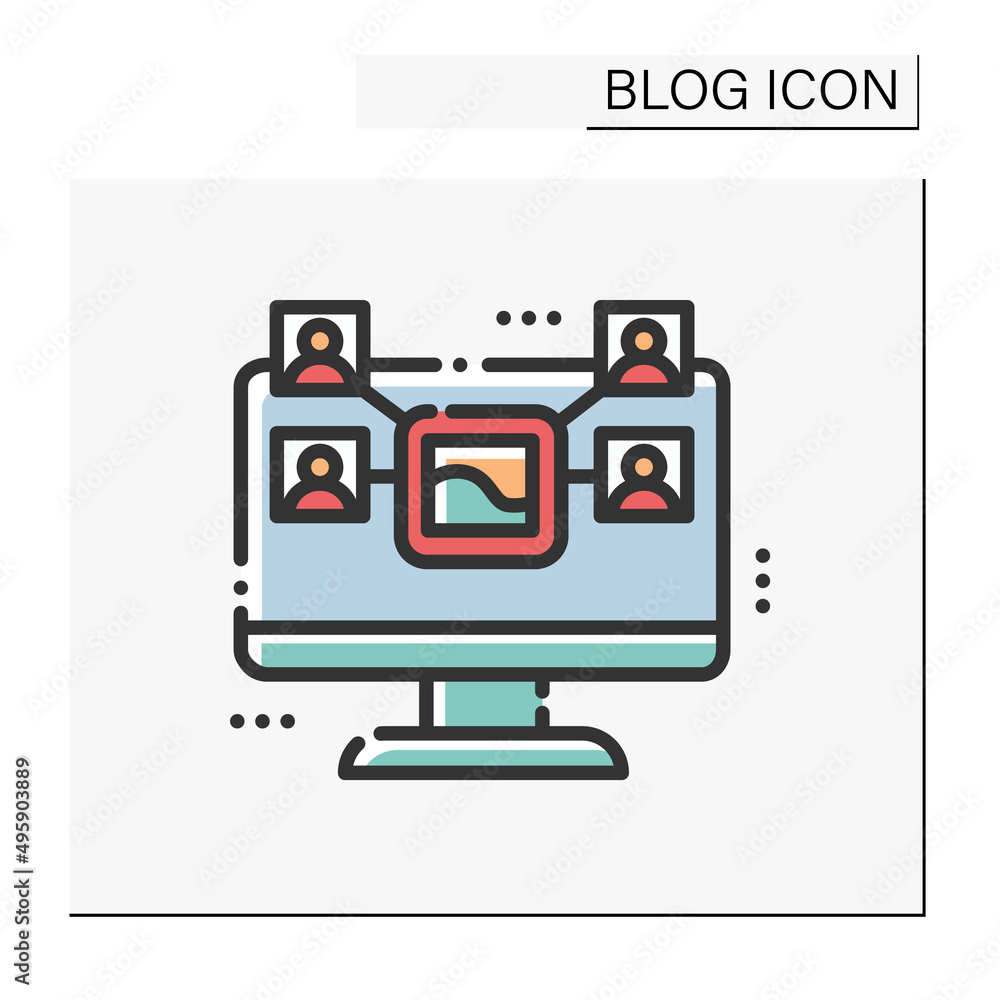 Poster sharing content color icon. blogging and broadcasting. social networking. content management. intern