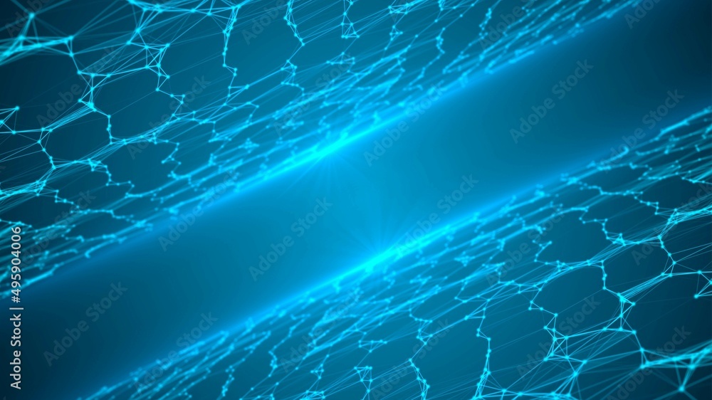 Poster neon frame background. pattern plexus lines and dots, glowing stars. field graphic grid. world wide 