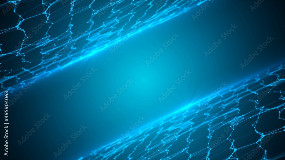 Poster neon frame background. pattern plexus lines and dots, glowing stars. field graphic grid. world wide 