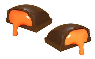 Chocolate bar with Sweet Caramel, 3d illustration.