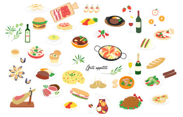 Various foods color illustration set