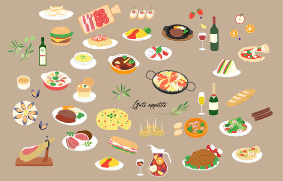 Various foods color illustration set