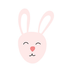 Cute bunny face in cartoon flat style isolated on white background. Easter rabbit character for print, kids design. Vector illustration of sweet animal snout