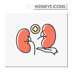Transplantation color icon. Kidney donation.Transplanting healthy internal organ from one person to another. Treatment and surgery.Healthcare concept.Isolated vector illustration