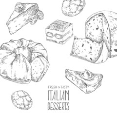 Hand drawn vector italian dessert, sweets set