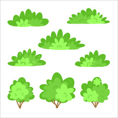 Set of green bushes on a white background. Vector illustration.