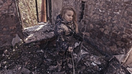 Girl without a home, apocalypse, war
