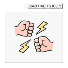 Addiction color icon. Aggressive behavior to people. Abuse and violence. Fight. Isolated vector illustration