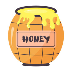 Cartoon honey pot. Delicious dessert ingredient, tasty organic food, healthy product.