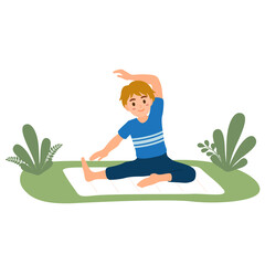 Diverse children practice yoga kids for meditation which good for health and wellness. Vector illustration for concept of meditating child.