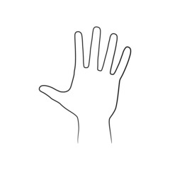 human hand, palm and five fingers. open black outline
