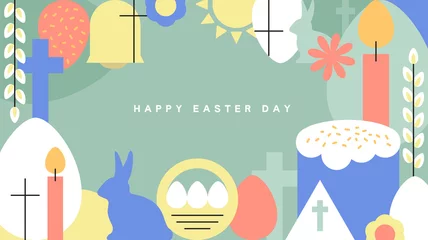 Fototapeten Easter card postcard egg cross rabbit basket © Ольга Крутова