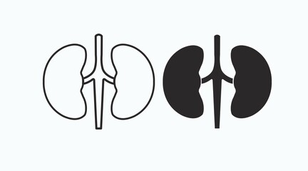 Kidney icon Set. Vector isolated editable black and white illustration set