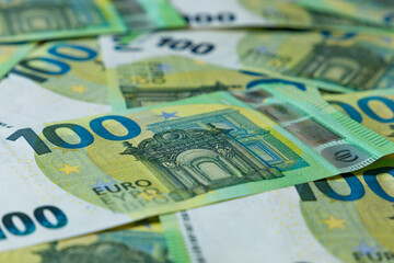 Obraz premium Banknotes of 100 hundred Euros. European currency.