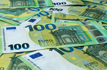 Banknotes of 100 hundred Euros. European currency.