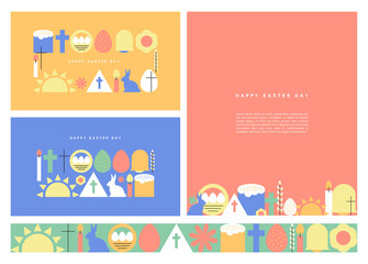 Easter set card postcard egg cross rabbit basket