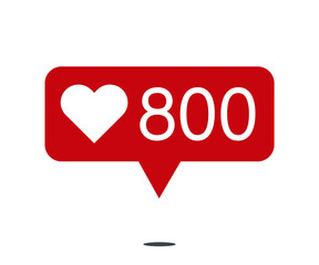 800 likes. red social network notification icon with heart. vector illustration
