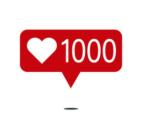1000 likes. red social network notification icon with heart. vector illustration