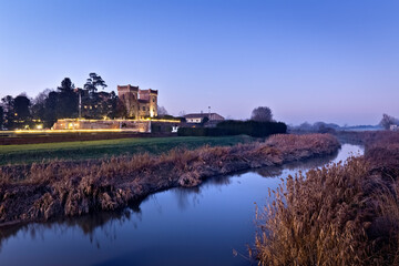 Obraz premium The medieval castle of Bevilacqua was transformed in 1532 into a noble residence by the architect Michele Sanmicheli. Bevilacqua, Verona province, Veneto, Italy, Europe. 