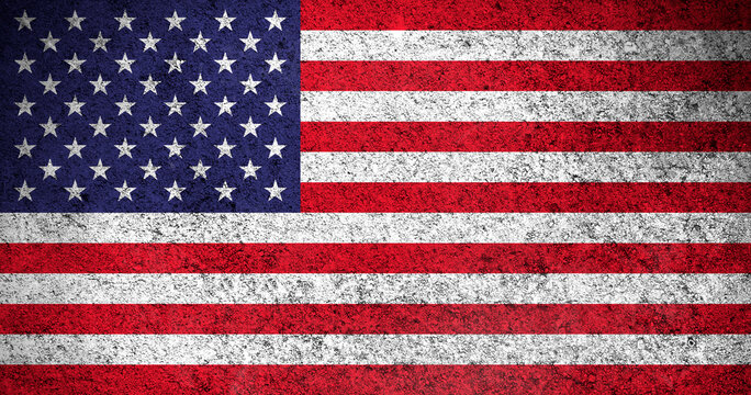 American flag, grunge texture background. National country flag painted on concrete wall