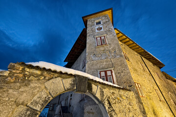 Casa Corazzi is a Renaissance palace in the village of Arsio. Non Valley, Trento province, Trentino Alto-Adige, Italy, Europe.