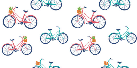 Floral wallpaper pattern with bicycles and flowers