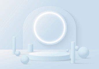 Abstract minimal blue pastel display stand showcase template.
