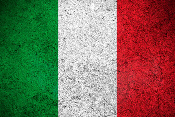 Italia flag, grunge texture background. National country flag painted on concrete wall