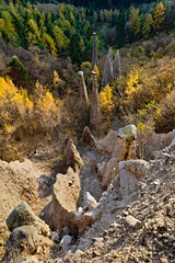 The earth pyramids of Segonzano in autumn. Cembra valley, Trento province, Trentino Alto-Adige, Italy, Europe.