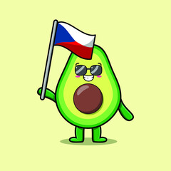 Cute cartoon Avocado mascot character with czech country flag in modern design
