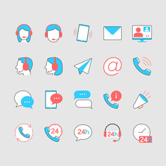 Contact simple color icons. Editable stroke.